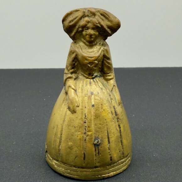 Vintage Small Brass Bell Woman Feet Clapper Traditional Dress Bow Alsatian - Picture 1 of 7